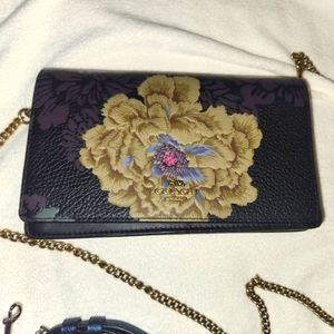 Leather Coach Troupe Kaffe Fassett Floral Clutch with Detachable Shouders Straps